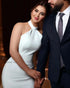 Elegant Halter Thick Satin Mermaid Wedding Dresses Sweep Train Custom Made